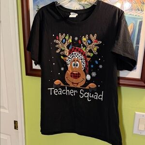 Port and Company Black 'Teacher Squad' Reindeer T-Shirt
